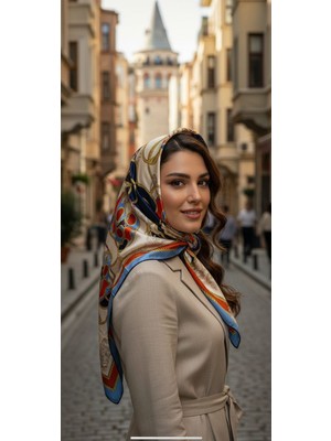 Vavelli Halat Desen Mavi Bordo Twill Ipek Eşarp