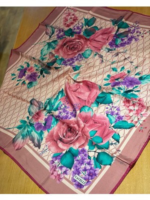Vavelli Gül Desen Pembe Twill Ipek Eşarp