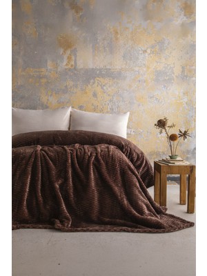 Apricitas Home Trusty Kahve Tek Kişilik Jakar Desenli Battaniye - 160*220 cm