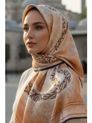 Vavelli Istanbul Desen Mavi Çizgili Twill Ipek Eşarp