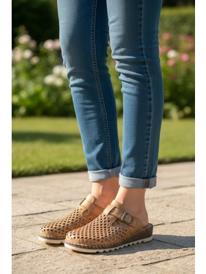 Cozi Company Kadın Hakiki Deri Tam Ortopedik Yumuşak Taban Önü Kapalı Tokalı Terlik