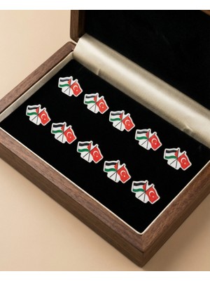 Zaytoon 10\'lu Türkiye ve Filistin Bayarkları Simgesi Beyaz Arkapaneli Renkli Unisex Yaka Rozeti  A300017-10