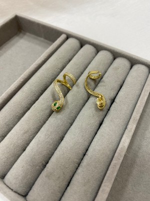 Hilar Aksesuar Taşlı Yılan Ear Cuff,taşlı Ayarlanabilir Yüzük Seti