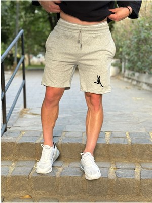 Risil-Nu Company Erkek Gri Siyah 2li Penye Kumaş Futbolcu Baskılı Şort Slımfit Kalıp