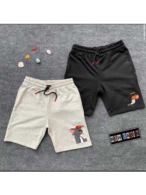 Risil-Nu Company Yeni Sezon Slim Fit Unisex Siyah-Gri Sevgili Kombini Yazlık Şort 2'li