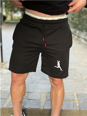 Risil-Nu Company Erkek Gri Siyah 2li Penye Kumaş Futbolcu Baskılı Şort Slımfit Kalıp