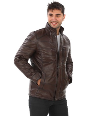 Sanalbolluk Şişme Klasik ve Spor Kesim Deri Mont Fındık Renk