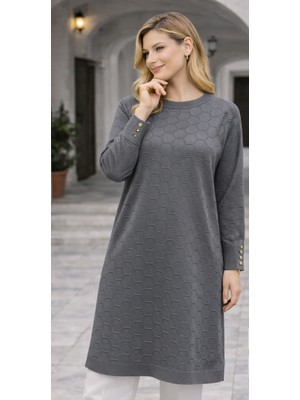 Stilmony Kadın Mevsimlik Petek Desen Uzun Büyük Beden Triko Kazak