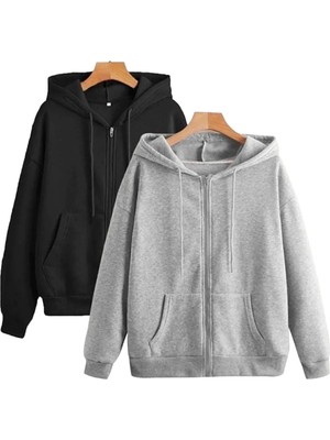 Risil-Nu Company 2'li Siyah ve Gri Renk Fermuarlı Mevsimlik Hırka / Sweatshirt