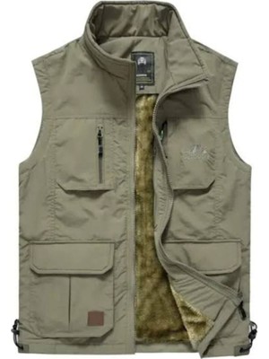 Sanalbolluk Içi Peluşlu Krem Renk Outdoor Kışlık Yelek