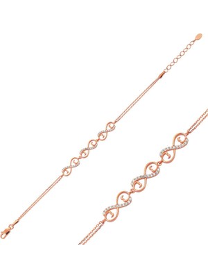 Bazarhane Gümüş Rose Üç Kalpli Sonsuzluk Bayan Bileklik