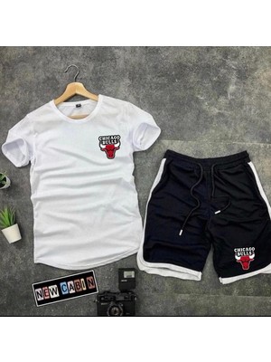 Risil-Nu Company Yeni Sezon Trend Bulls Baskılı Slim Fit Oval Kesim Tshirt- Polyester Interlok Kumaş Şort 2'li