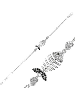 Bazarhane Gümüş Kalpli Balık Bayan Bileklik