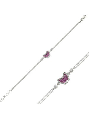 Bazarhane Gümüş Pembe Kelebek Bayan Bileklik