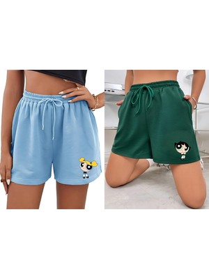 Risil-Nu Company Yeni Sezon Kadın Penye Rahat Kesim Buttercup ve Bubbles Baskılı 2'li Şort