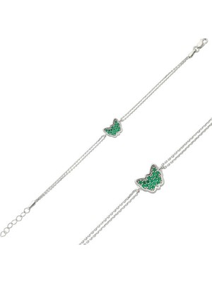 Bazarhane Gümüş Yeşil Kelebek Bayan Bileklik