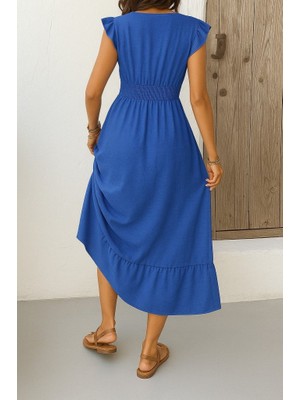 Serac Collection Kadın Kısa Kelebek Kollu Kruvaze Yakalı Beli Lastikli Aerobin Elbise