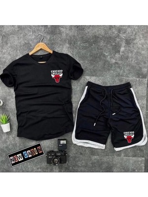 Risil-Nu Company Yeni Sezon Trend Bulls Baskılı Slim Fit Oval Kesim Tshirt- Polyester Interlok Kumaş Şort 2'li