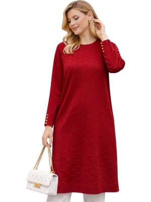 Stilmony Kadın Mevsimlik Petek Desen Uzun Büyük Beden Triko Kazak