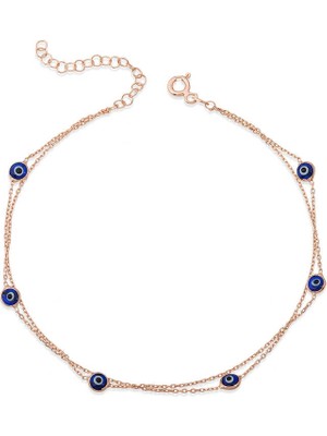 Bazarhane Gümüş Rose Çift Zincirli Nazar Halhal