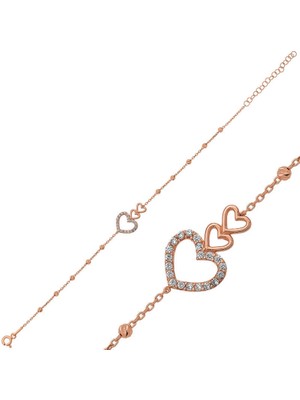 Bazarhane Gümüş Rose Dorissa Üç Kalp Bileklik