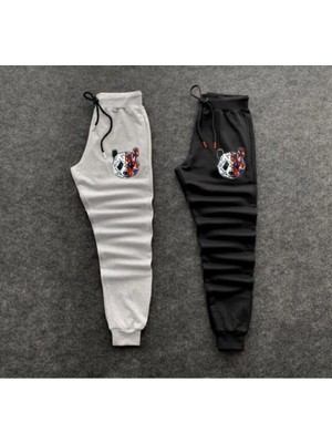 Risil-Nu Company Unisex Slim Fit Dijital Tokyo Panda Baskılı Gri Siyah 2'li Yazlık Eşofman Altı