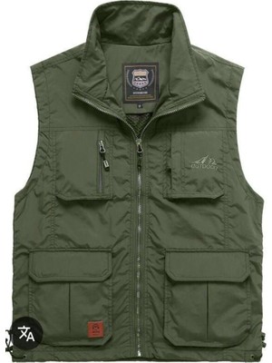 Sanalbolluk Içi Peluşlu Haki Renk Outdoor Kışlık Yelek