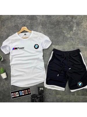 Risil-Nu Company Yeni Sezon Trend Bmw Baskılı Slim Fit Oval Kesim Tshirt- Polyester Interlok Kumaş Şort 2'li