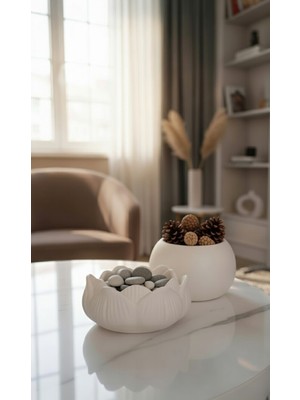 Safir Design 2'li El Yapımı Dekoratif Kase Seti - Lotus Çiçeği ve Modern Küre Tasarım Kase Seti