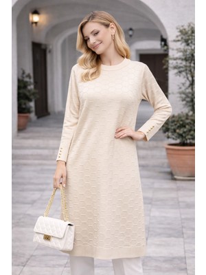 Stilmony Kadın Mevsimlik Petek Desen Uzun Büyük Beden Triko Kazak