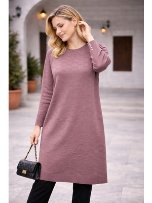 Stilmony Kadın Mevsimlik Petek Desen Uzun Büyük Beden Triko Kazak