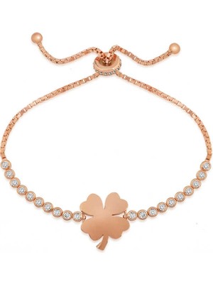 Bazarhane Gümüş Rose Yonca Asansör Bileklik