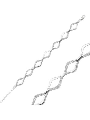 Bazarhane Gümüş Taşlı Dalgalı Bayan Bileklik