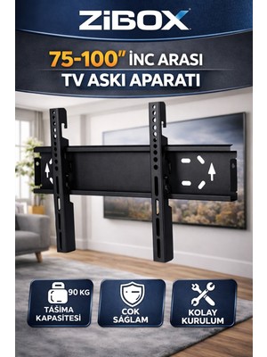 Zibox 75-100 Inç Tv Duvar Askı Aparatı Tüm Tv'ler ile Uyumlu