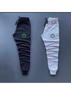 Risil-Nu Company Unisex Gri-Siyah Slim Fit Dijital Baskılı Kışlık Pamuklu Eşofman Altı 2'li