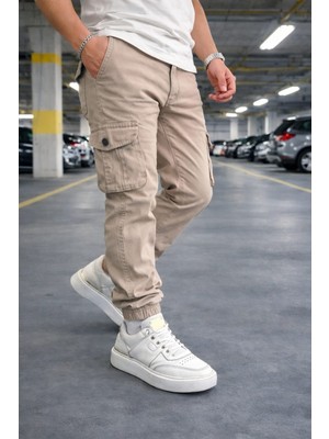 Lorda Giyim Erkek Pantalon Liktalı Kargo Cepli Yuksek Bel Fermuarlı Lastik Paça