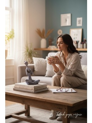 Renk Yapı Rüyası Meditasyon Temalı Heykel Figür Zen Yoga -Plates Yapan Kadın Şamdan, Mumluk Tealight 16CM*11 cm