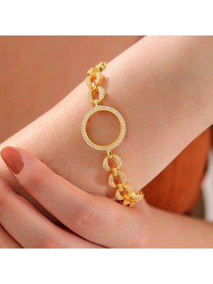 Bazarhane Gümüş Çeyrek Takılabilen Altın Kaplama Kadın Bileklik