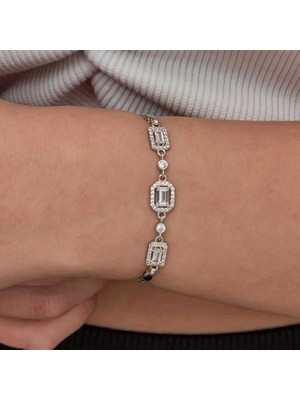 Bazarhane Gümüş Üçlü Baget Taşlı Kadın Bileklik