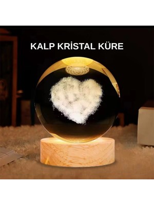 Shoplet Buğz LED Işıklı Kalp Desenli Cam Küre Büyük Boy Ahşap Tabanlı