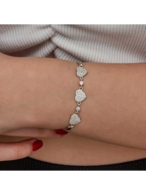 Bazarhane Gümüş Üçlü Kalp Kadın Bileklik