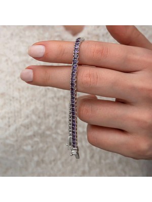 Bazarhane Gümüş Mor Zirkon Taşlı Su Yolu Kadın Bileklik