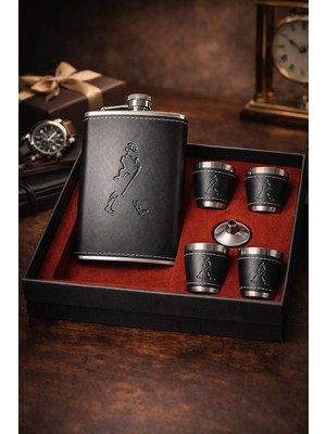 Biton Toptan Deri Kaplama Çelik Matara Hediye Seti Siyah Içki Matarası 4 Shot  Erkeğe Sevgiliye Premium Hediye Jw