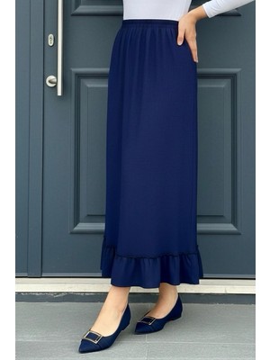 İmaj Butik Lacivert Etek Ucu Fırfırlı  Bel Lastikli Bürümcük Etek