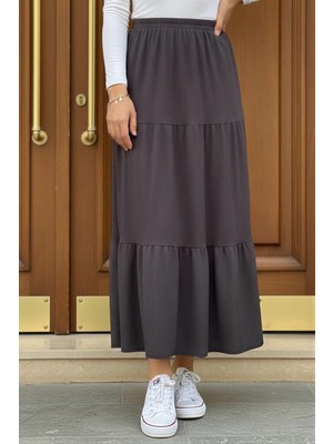 İmaj Butik Füme Eteği Katlı Bel Lastikli Bürümcük Etek