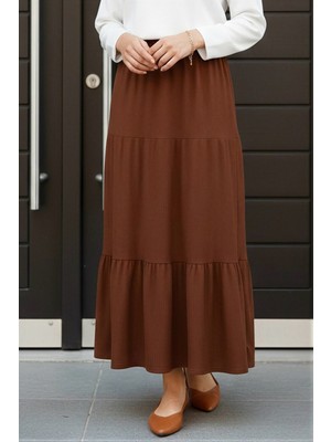 İmaj Butik Taba Eteği Katlı Bel Lastikli Bürümcük Etek