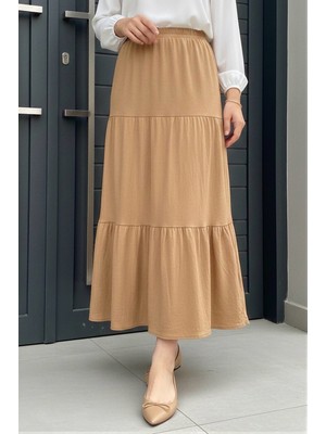 İmaj Butik Bisküvi Eteği Katlı Bel Lastikli Bürümcük Etek