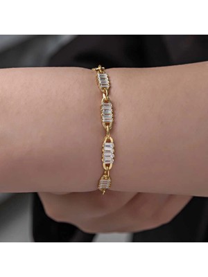 Bazarhane Gümüş Gold Baget Taşlı Kadın Bileklik