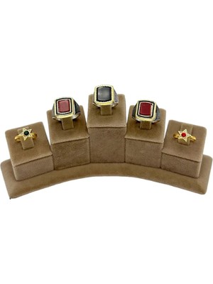 Sezgin Kutu ve Aksesuar 5 Li Grup Yüzük Standı Oval Süet Bej