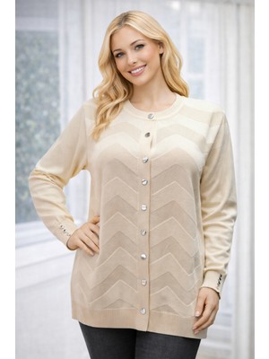 Stilmony Kadın Zarif Şık Model Zigzag Desenli Düğmeli Standart Merserize Genç Hırka
